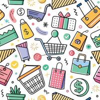 shopping seamless pattern with colorful icons vector
