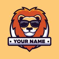 lion with sunglasses logo design vector