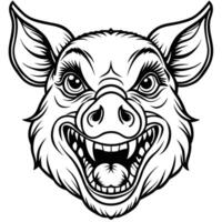 a black and white drawing of a pig head vector