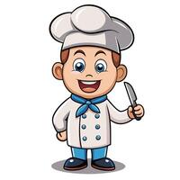cartoon chef holding knife and smiling vector