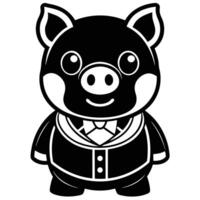 a black and white cartoon pig wearing a suit vector