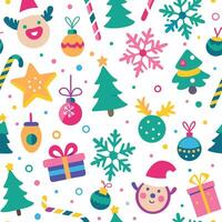 christmas seamless pattern with cute cartoon characters vector