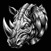 rhino head in a wood engraving style on a black background vector