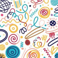 colorful doodle pattern with various shapes and lines vector