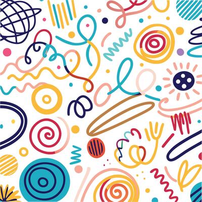 colorful doodle pattern with various shapes and lines