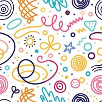 seamless pattern with colorful doodles and shapes vector