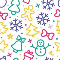 christmas seamless pattern with snowman, santa, tree, and other items vector