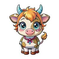 a cartoon cow with blue eyes and a pink bow vector