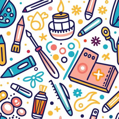 art supplies and tools in a seamless pattern