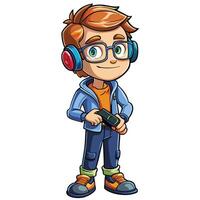 cartoon boy with headphones and a controller vector