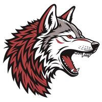 the head of a wolf with its mouth open vector