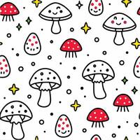 a pattern with mushrooms and stars on it vector