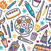art supplies and tools in a colorful pattern vector