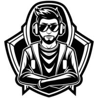 a man in a helmet with headphones and sunglasses vector