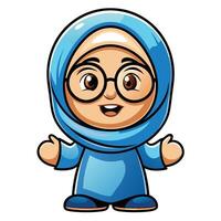 muslim cartoon character with glasses and hijab vector