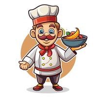 chef with a bowl of food illustration vector