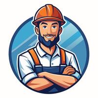 a man with a beard and hat in an orange and blue uniform vector
