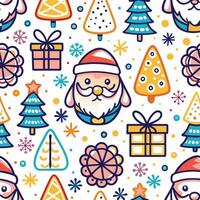 seamless pattern with santa claus and christmas trees vector