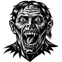 a black and white illustration of a zombie head vector