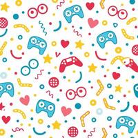 a colorful pattern with game controllers and other items vector