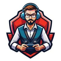 a man with glasses and a beard playing a game vector