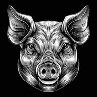 the head of a pig is drawn in a black and white style vector