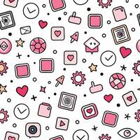 a pink and white pattern with various icons vector