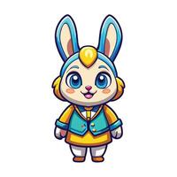 a cartoon bunny in a blue and yellow outfit vector