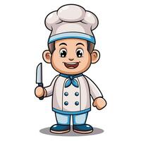 cartoon chef holding knife and fork vector