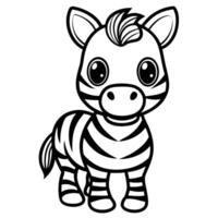 a cartoon zebra with big eyes and a black and white coloring page vector
