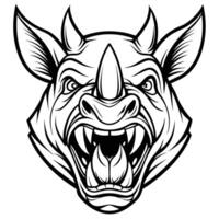 a rhino head with its mouth open and teeth showing vector