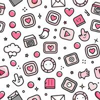 a pink and white background with various icons vector