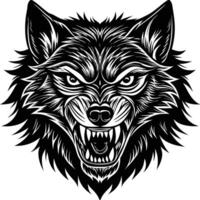 a wolf head with fangs and teeth vector