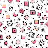 a pink and white pattern with icons and symbols vector
