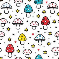 a seamless pattern with mushrooms and stars vector