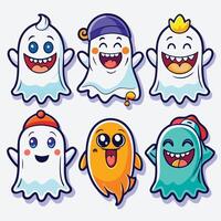 cartoon ghost characters with different expressions vector