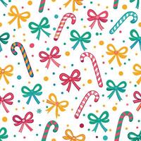 christmas seamless pattern with candy canes and bows vector