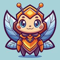 a cartoon bee with wings and a gold armor vector