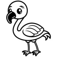 a cartoon flamingo bird with a black and white outline vector
