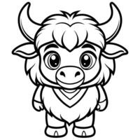 a cartoon buffalo character coloring page vector