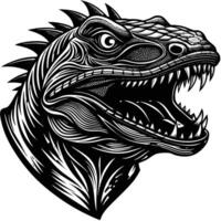 an illustration of a dinosaur head with a large mouth vector