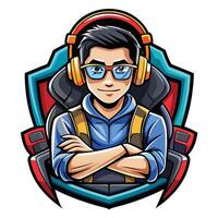 a cartoon character with headphones and glasses vector
