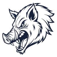 the head of a wild boar is shown in a black and white design vector