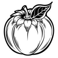 a black and white drawing of an apple with leaves vector
