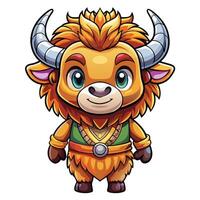cartoon character of a yak with horns and a green shirt vector