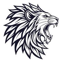 lion head with open mouth, black and white design vector