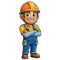 cartoon construction worker with arms crossed illustration vector
