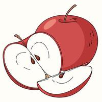 a red apple with a slice cut out of it vector