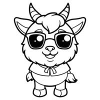 goat with sunglasses coloring page vector