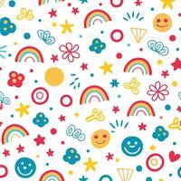 a colorful pattern with smiley faces and rainbows vector